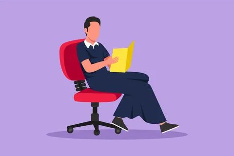 Graphic flat design drawing Arabian man reading book sitting in chair. Smar.. Stock Illustration