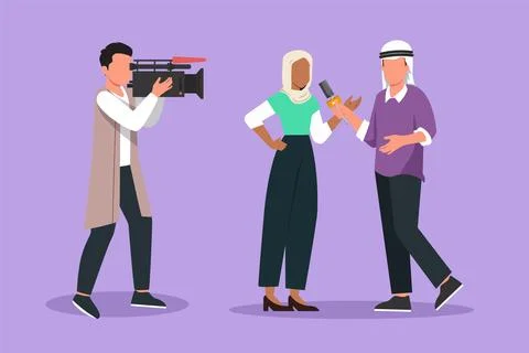 Graphic flat design drawing Arabic journalist, operator interview televisio.. イラスト素材
