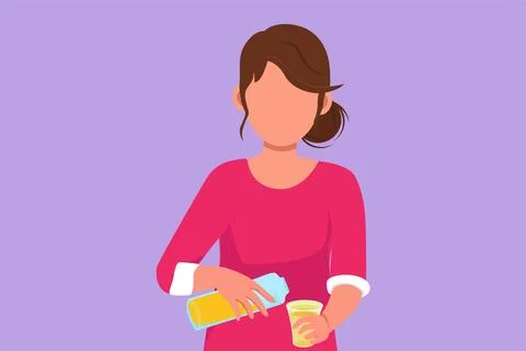 Graphic flat design drawing attractive woman pouring orange juice into glas.. Stock Illustration