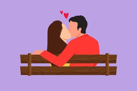 Graphic flat design drawing back view of romantic couple sweet kissing sitt.. 스톡 일러스트