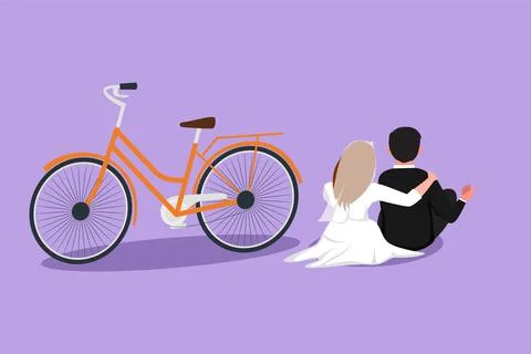 Graphic flat design drawing back view of romantic married couple sitting ou.. Stockillustratie