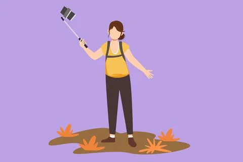 Graphic flat design drawing beautiful woman with backpack on shoulders. You.. 스톡 일러스트