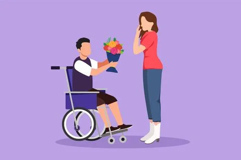 Graphic flat design drawing of beautiful woman and disabled man in wheelcha.. イラスト素材