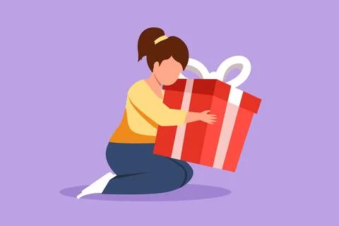 Graphic flat design drawing of cheerful little girl sitting and hugging big.. Stock Illustration