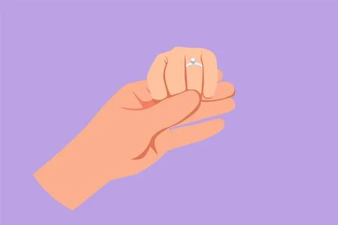 Graphic flat design drawing close up couple hands man holding happy fiance .. Ilustração Stock