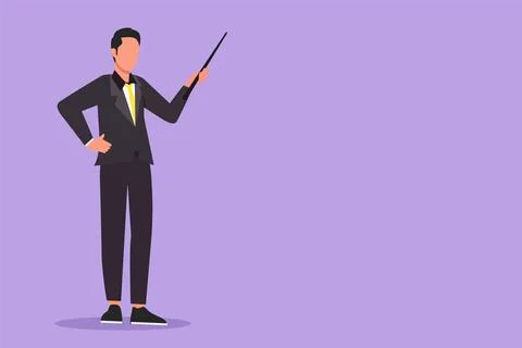Graphic flat design drawing of confident male teacher, mentor, trainer, bus.. Stock Illustration