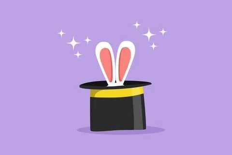 Graphic flat design drawing cute bunny ears appear on the magician's black .. イラスト素材