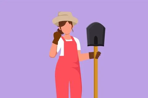 Graphic flat design drawing cute female farmer holding shovel with celebrat.. イラスト素材