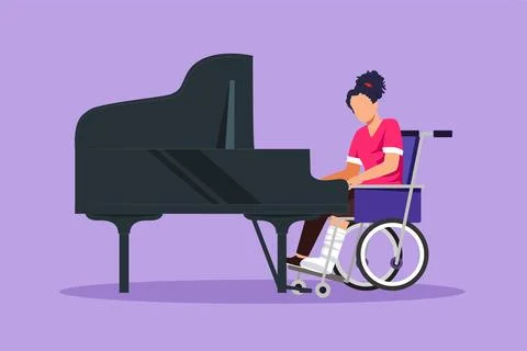Graphic flat design drawing disabled beautiful woman in wheelchair playing .. Ilustração Stock