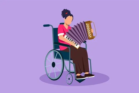 Graphic flat design drawing disabled beautiful woman in wheelchair playing .. Stock Illustration
