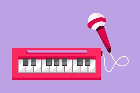Graphic flat design drawing of electrical toy piano with microphone. Kids m.. Ilustração Stock