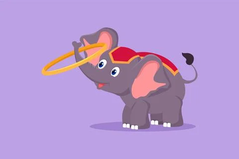 Graphic flat design drawing an elephant performs circus show by turning a c.. Stock Illustration
