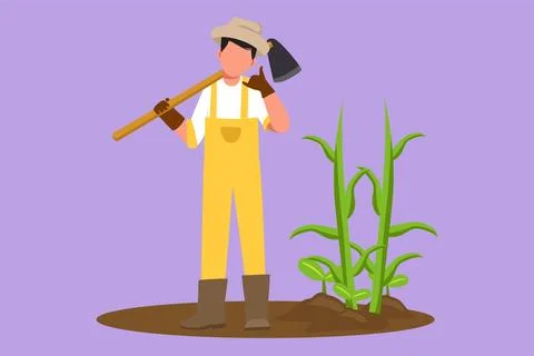 Graphic flat design drawing farmer standing with call me gesture, wearing s.. Ilustración de archivo