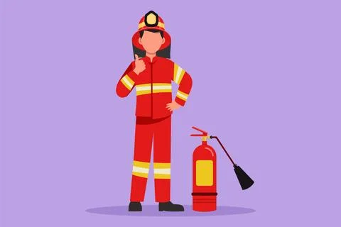 Graphic flat design drawing firefighters stood with fire extinguisher weari.. イラスト素材
