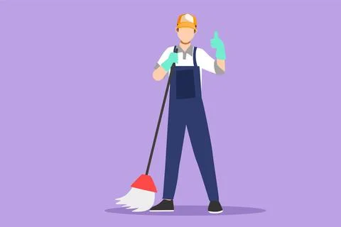 Graphic flat design drawing floor care and cleaning services with washing m.. Stock-Illustration