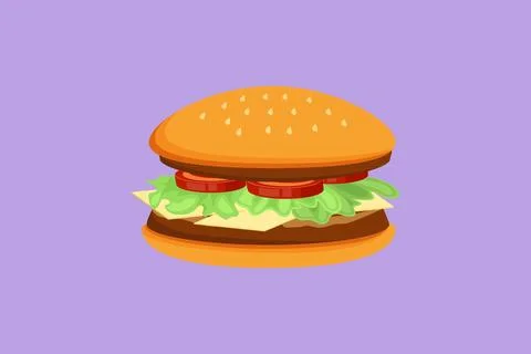 Graphic flat design drawing fresh delicious American burger restaurant logo.. Stock Illustration