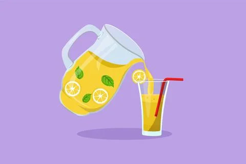 Graphic flat design drawing fresh stylized lemonade ice with sliced lemon l.. Stock Illustration