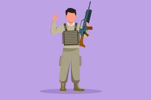 Graphic flat design drawing gallant male soldiers or army standing with wea.. Stock Illustration