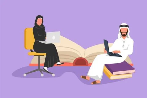 Graphic flat design drawing group of people with laptop computer at home. A.. Stock Illustration