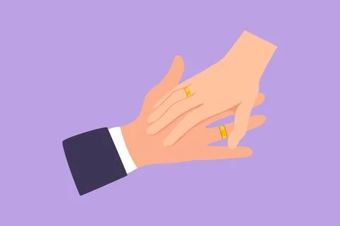 Graphic flat design drawing hand of groom and bride with wedding rings. Bri.. イラスト素材