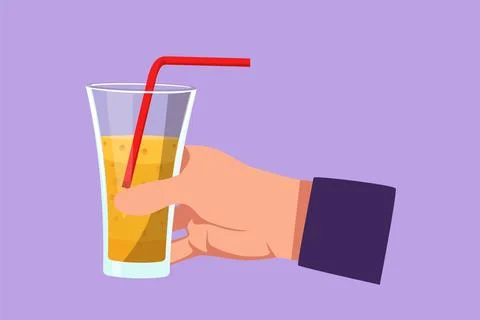 Graphic flat design drawing hand holding glass of soft drink. Male hand hol.. Stockillustratie
