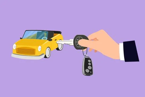 Graphic flat design drawing of hand turning the key in the hole on car door.. Stock Illustration