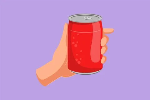 Graphic flat design drawing hand holding a aluminum can drink without label.. Stock Illustration