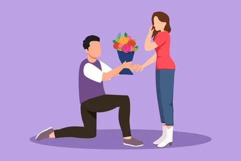Graphic flat design drawing handsome man on knee making marriage proposal t.. Stock Illustration