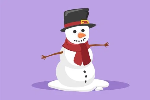 Graphic flat design drawing happy children make snowman together. Snowy for.. Stockillustratie