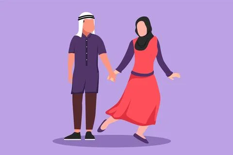 Graphic flat design drawing happy man pulled woman hand at outdoor park. Ar.. Ilustración de archivo