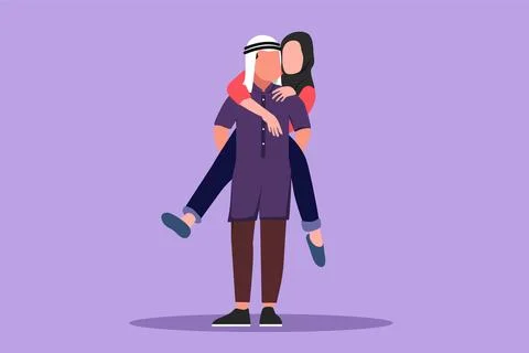 Graphic flat design drawing happy man carrying and embracing woman at park... Ilustración de archivo