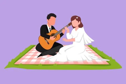 Graphic flat design drawing happy married couple of lovers has sitting on n.. Illustration