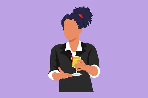 Graphic flat design drawing of happy woman showing summer refreshing fruit .. Ilustración de archivo