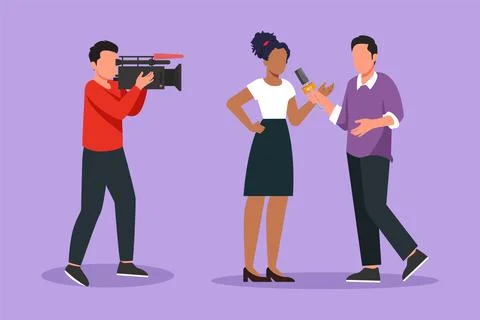 Graphic flat design drawing journalist, operator interview television progr.. イラスト素材