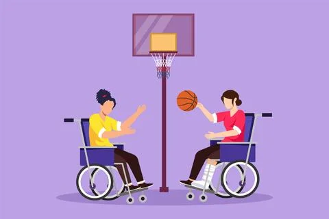 Graphic flat design drawing joyful disabled pretty woman in wheelchair play.. Illustration