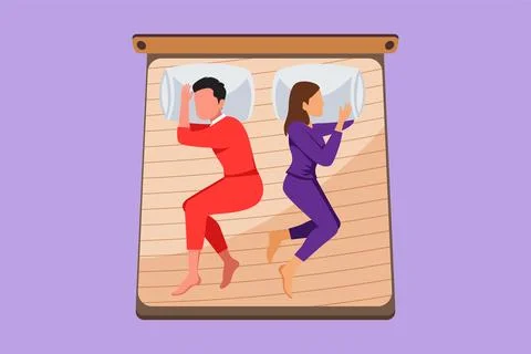Graphic flat design drawing man and woman sleeping turn their backs on each.. Stock Illustration