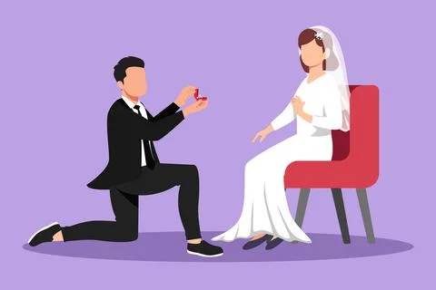 Graphic flat design drawing man makes marriage proposal to woman while sitt.. Stock Illustration
