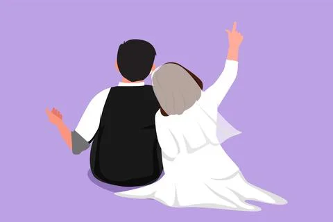Graphic flat design drawing married girl in love sit lay on shoulder her hu.. イラスト素材