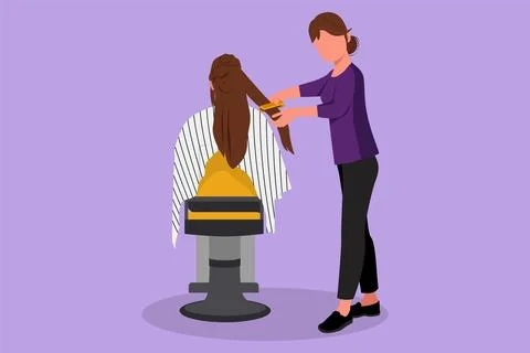 Graphic flat design drawing model sitting while hairstyling in beauty salon.. Stock Illustration