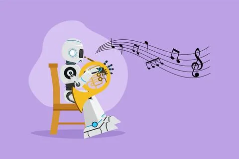 Graphic flat design drawing modern robot musician perform in classic melody.. Stock Illustration