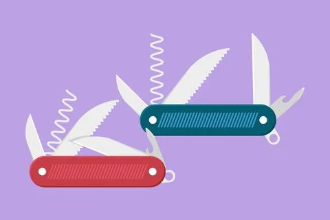 Graphic flat design drawing multi purpose pocket knife for outdoor camping .. Stock Illustration