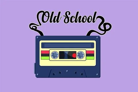 Graphic flat design drawing old school slogan with cassette tape icon, logo.. Ilustração Stock
