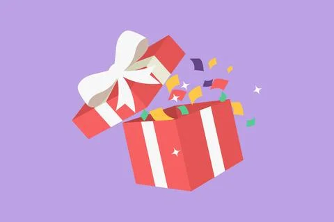 Graphic flat design drawing open red gift box with white ribbon and bow log.. イラスト素材