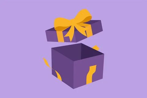 Graphic flat design drawing opened gift box with confetti. Present package .. Stock Illustration