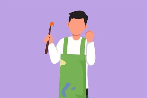 Graphic flat design drawing painter artist holding paintbrush with celebrat.. Stock-Illustration