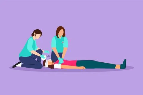 Graphic flat design drawing paramedic giving indirect heart massage first a.. Stock Illustration