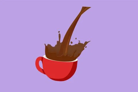 Graphic flat design drawing pouring cup of black coffee creating splash. Co.. Ilustración de archivo