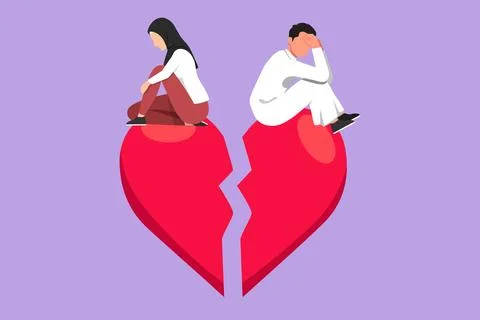 Graphic flat design drawing relationship break up, broken heart, couple fac.. Stockillustratie
