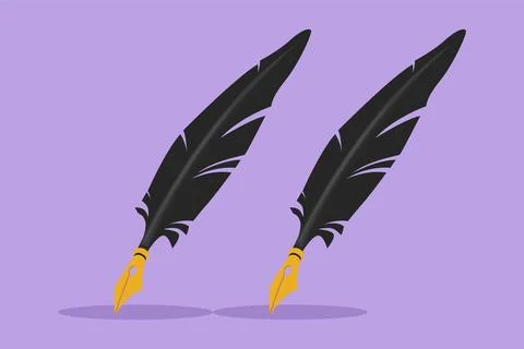 Graphic flat design drawing retro feather quill pen logo, label, flyer, sti.. Stock Illustration