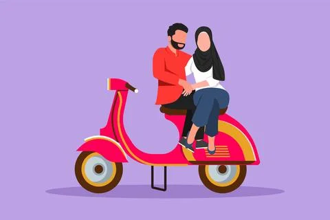 Graphic flat design drawing riders couple trip travel relax. Romantic Arab .. Stock-Illustration